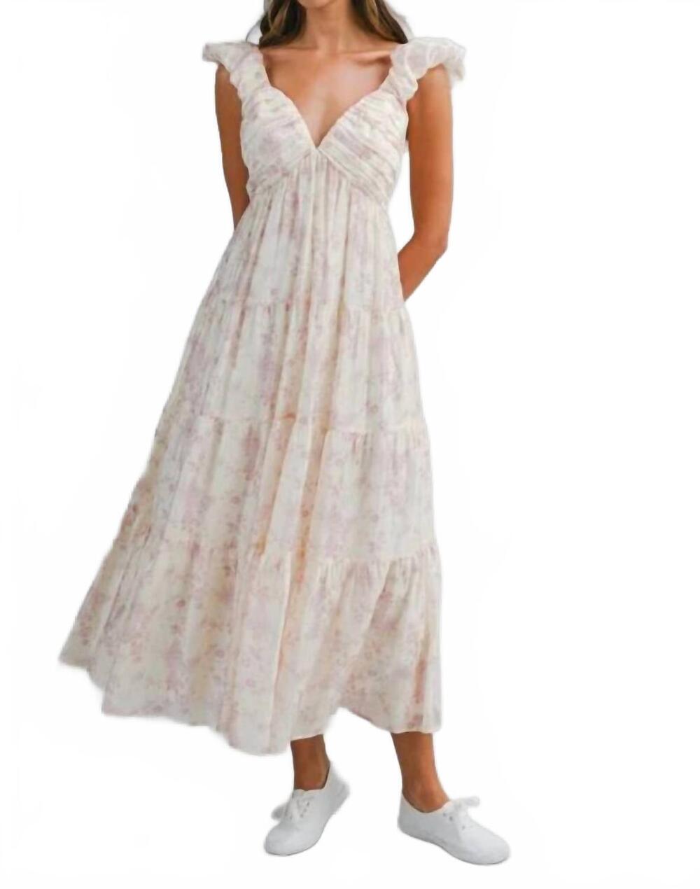 NEW MABLE floral print ruched pleated detail midi dress in pink